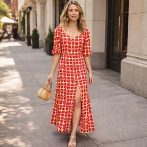 Glamorous Butterfly Print Maxi Dress | Front Slit Button Detail